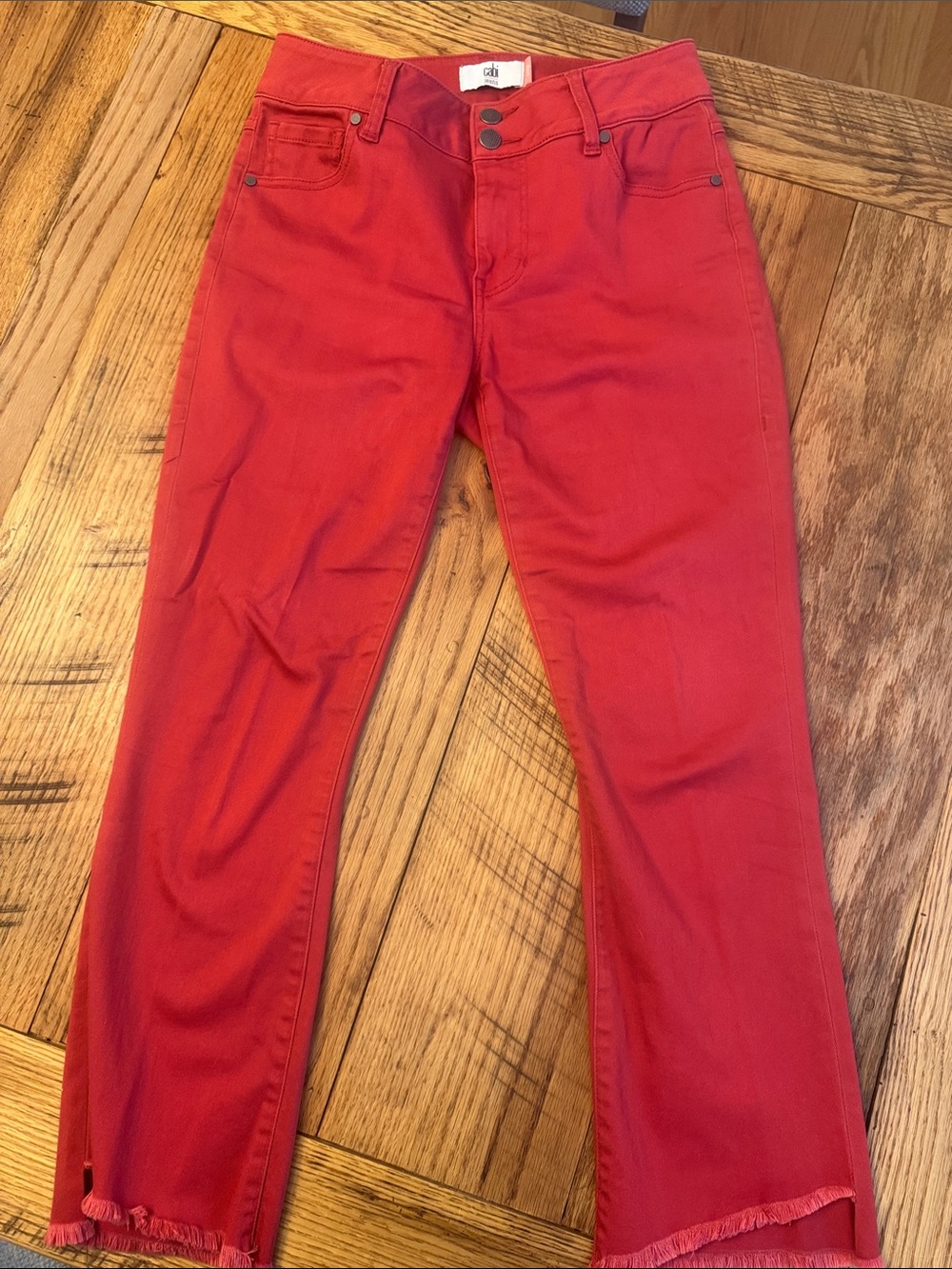 CAbi Red Hi-Lo Crop Jeans
